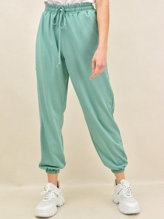 Potre Women's High-waisted Fabric Trousers with Elastic Green