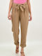 Damen Stoff Hose mit Gummizug in Weitem Schnitt Beige