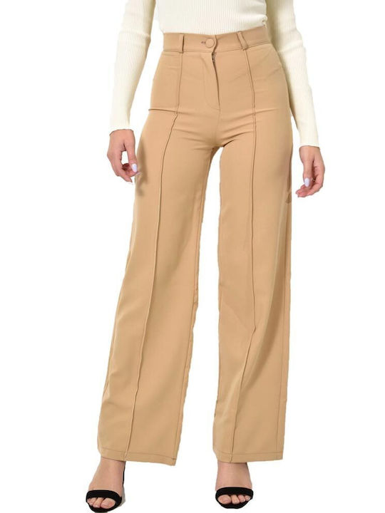 Potre Women's Fabric Trousers in Slim Fit Beige