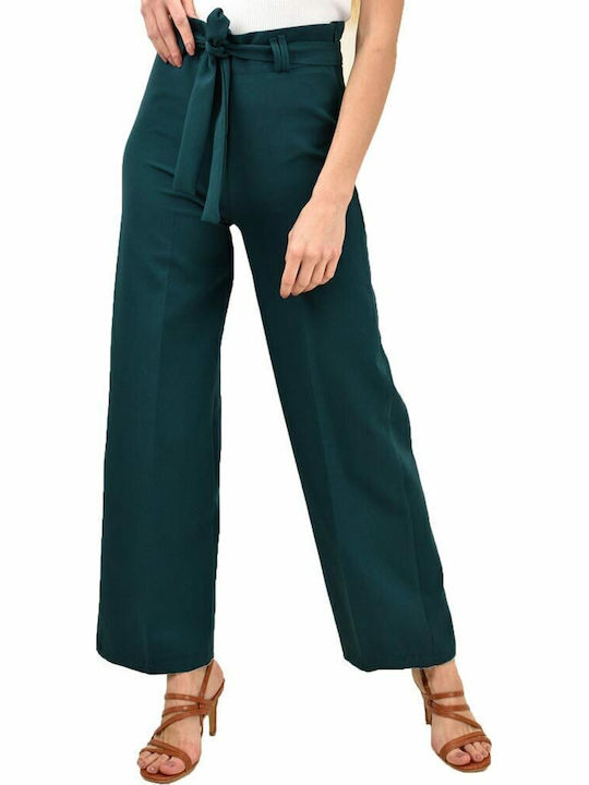 Damen Hoch tailliert Stoff Hose mit Gummizug Blau