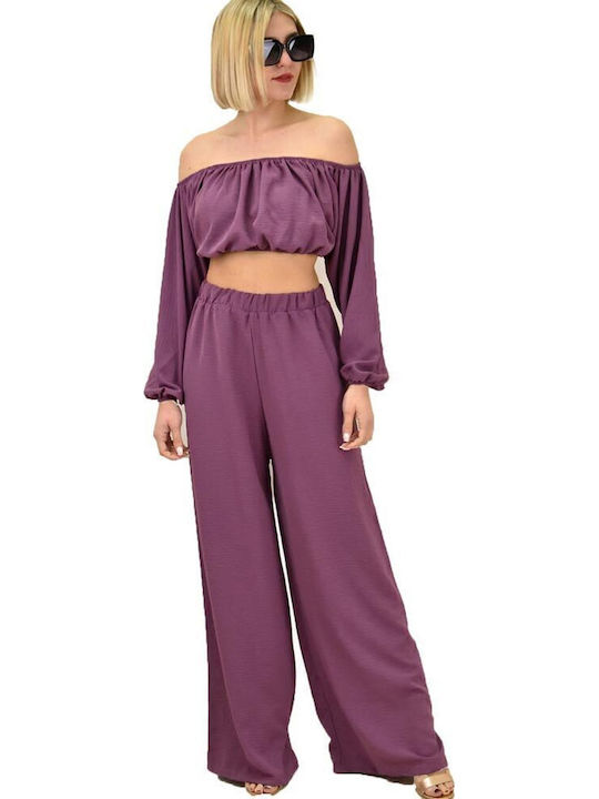 Women's Purple Set with High-waisted Pants with Elastic