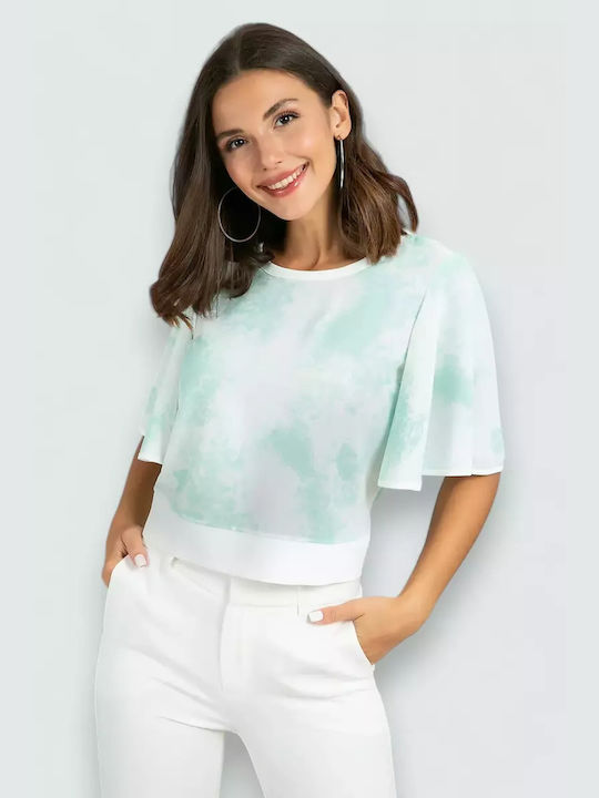 Sateen Women's Summer Blouse Short Sleeve Green