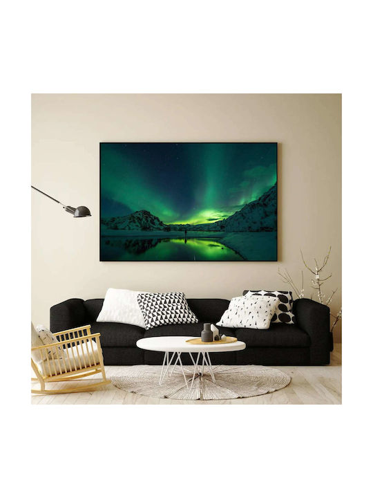 A Person Standing In Front Of A Body Of Water Under A Green And Purple Sky Painting on Canvas 30x20cm