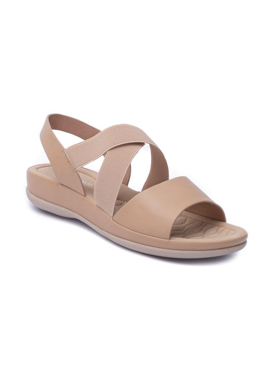 Voi & Noi Women's Flat Sandals in Beige Color