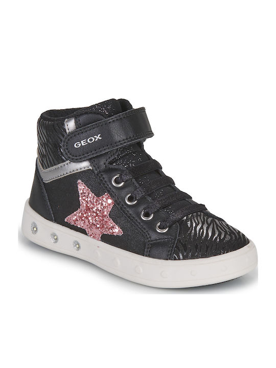 J SKYLIN Kids Sneakers High with Scratch & Lights Black