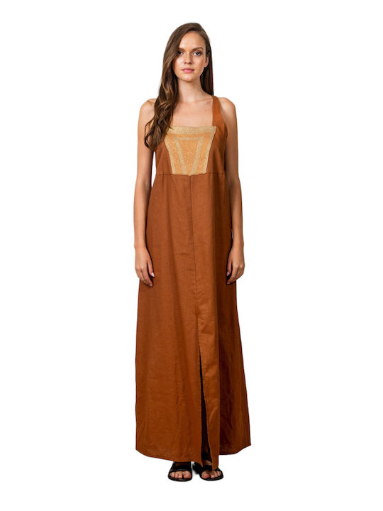 Aggel Sommer Maxi Damenkleid Braun