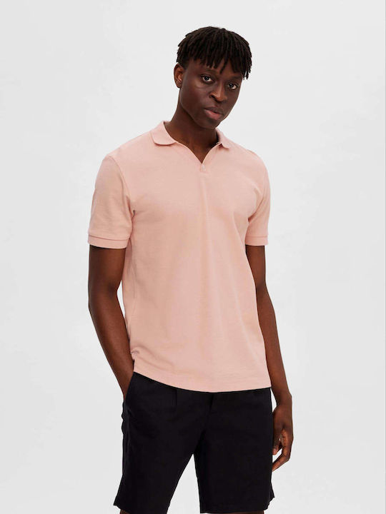 Selected Ανδρικό T-shirt Κοντομάνικο Polo Ροζ