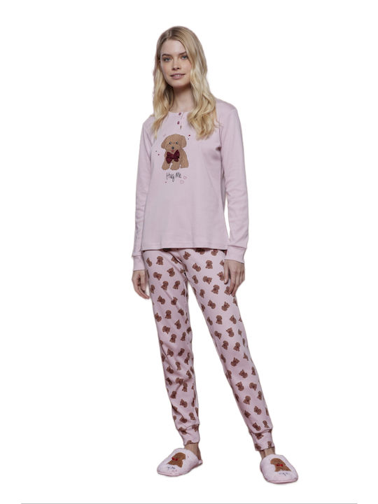 Noidinotte Winter Women's Pyjama Set Cotton Pink