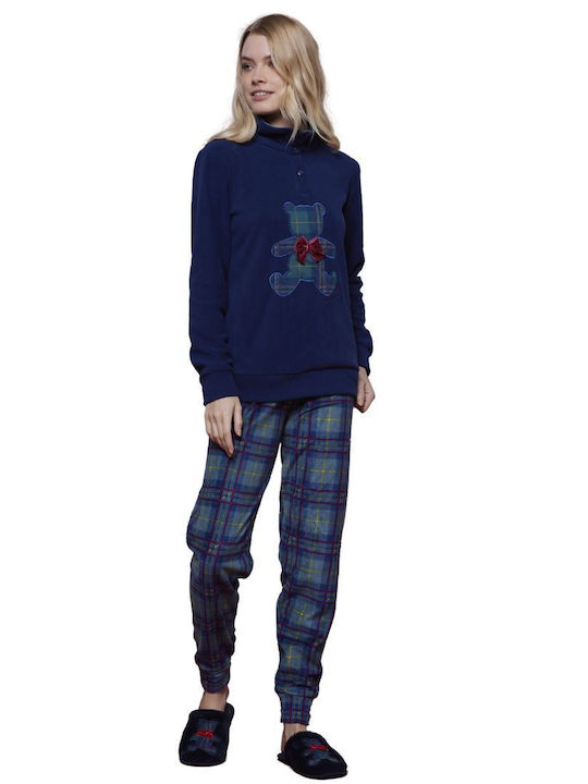 Noidinotte De iarnă Set Pijamale pentru Femei Fleece Albastru marin