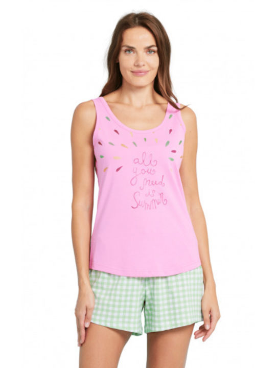 Noidinotte Sommer Damen Pyjama-Set Fuchsie All