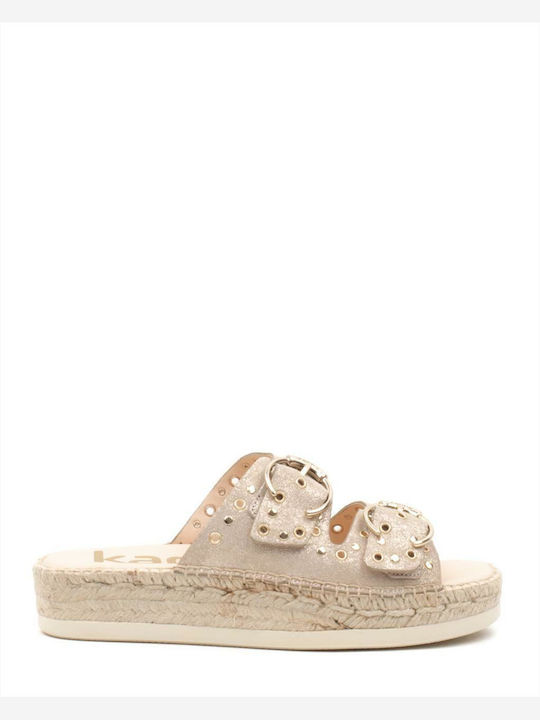 Kanna Leather Women's Flat Sandals in Beige Color