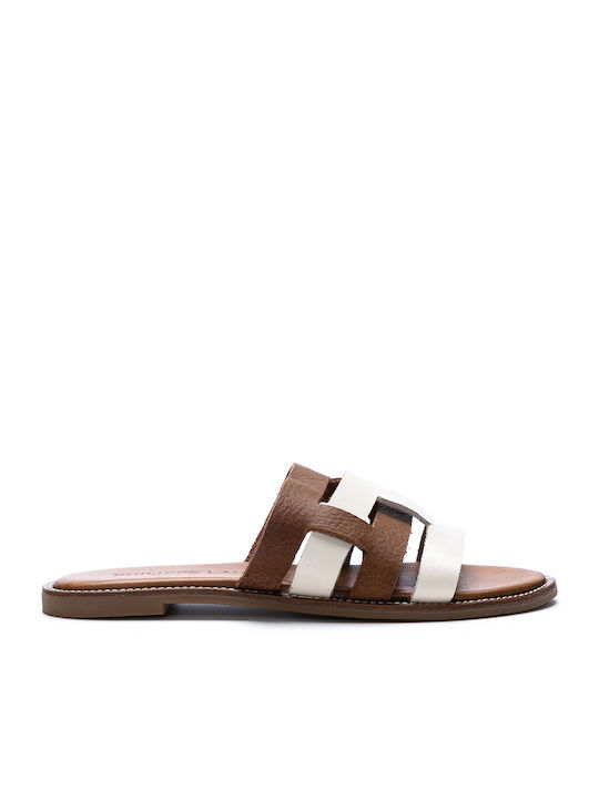 Philippe Lang Leather Women's Flat Sandals in Brown Color