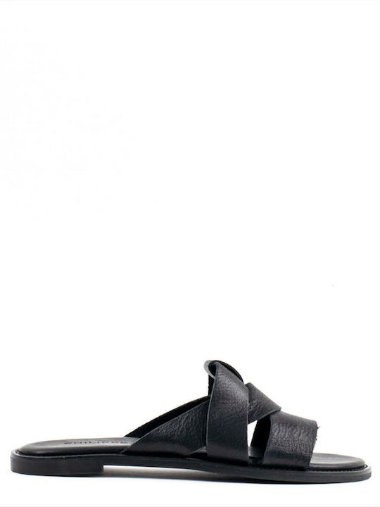 Philippe Lang Leder Damen Flache Sandalen in Schwarz Farbe