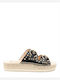 Leather Women's Flat Sandals in Black Color