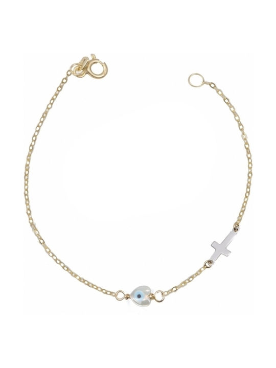 Kids Gold Chain Bracelet 14K with Evil Eye for Girl