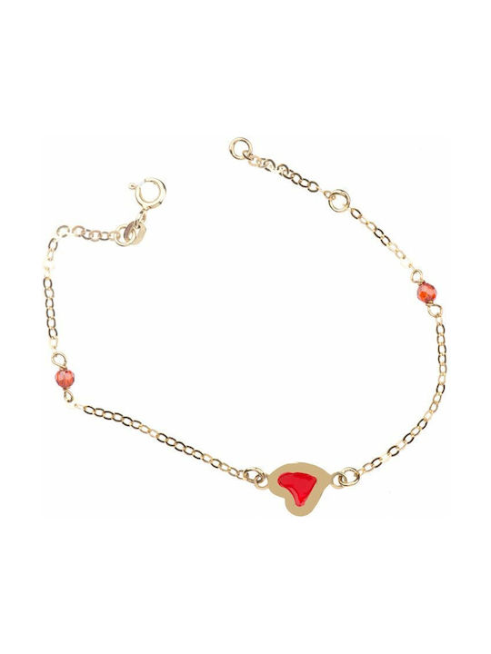 Kids Bracelet Chain from Gold 9K with Heart & Stones