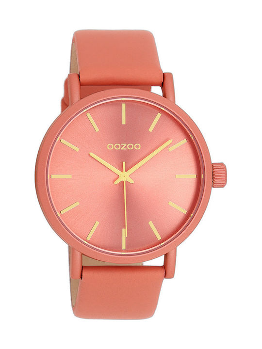 Oozoo Timepieces Γυναικείο Ρολόι 42mm Μπαταρίας με Πορτοκαλί Δερμάτινο Λουράκι