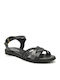 Leather Women's Flat Sandals in Black Color