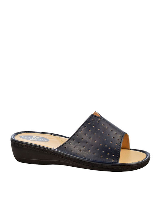 Leather Women's Flat Sandals Anatomic in Navy Blue Color