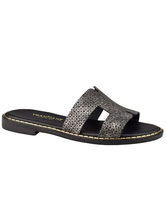 Yfantidis Leder Damen Flache Sandalen in Silber Farbe