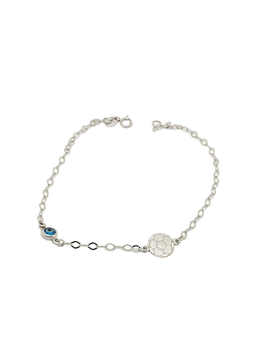 Mentzos Kids White Gold Chain Bracelet 9K with Evil Eye for Boy