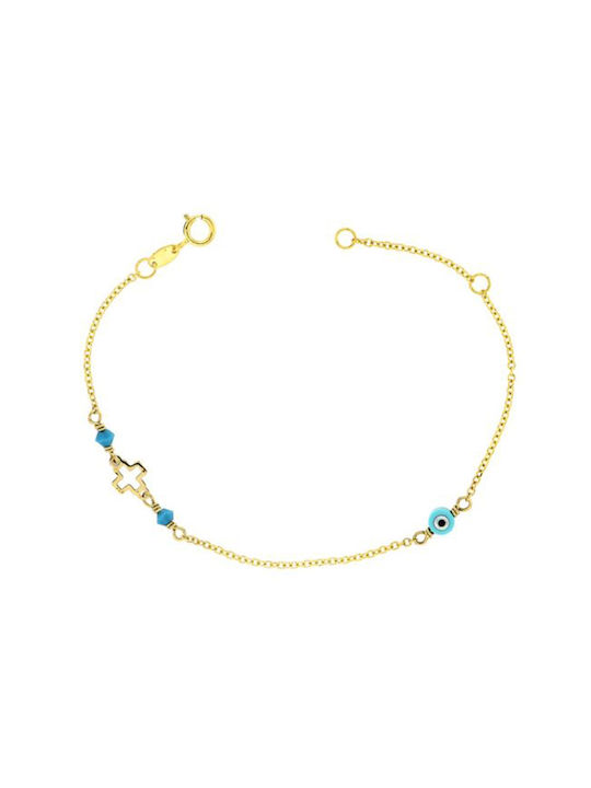 Kids Gold Chain Bracelet 9K with Evil Eye for Boy