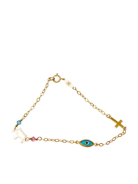 Kontopoulos Kids Bracelet Chain from Gold 9K with Stones & Evil Eye