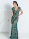 Anna Aktsali Collection Summer Maxi Evening Dress Green