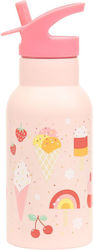 A Little Lovely Company Kids Stainless Steel Thermos Water Bottle with Straw Pink 350ml