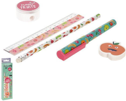 Koopman Funny Fruit Παιδικό Σετ Γραφικής Ύλης με Μολύβι, Ξύστρα, Γόμα, Στυλό και Χάρακα 5τμχ