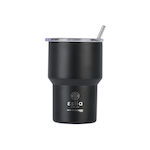 Estia Coffee Mug Lite Save the Aegean Recyclable Stainless Steel Thermos Glass BPA Free 400ml Midnight Black with Straw 01-18443