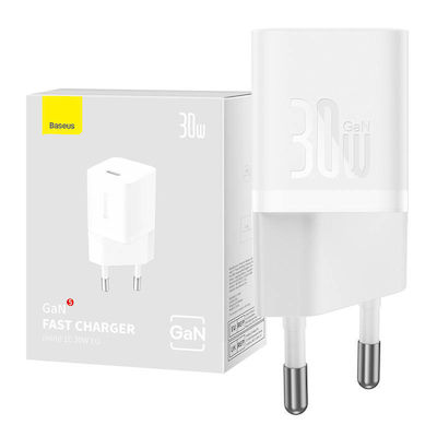 Baseus Ladegerät ohne Kabel GaN mit USB-C Anschluss 30W Weißs (GaN5)