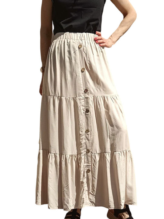 Women's long skirt with buttons light beige (DRE153)