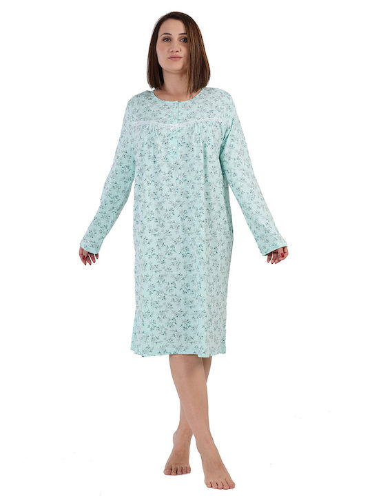 Vienetta Secret Winter Cotton Women's Nightdress Turquoise