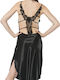 Kal-tsa Sommer Satin,σατεν Damen Nachthemd Schwarz