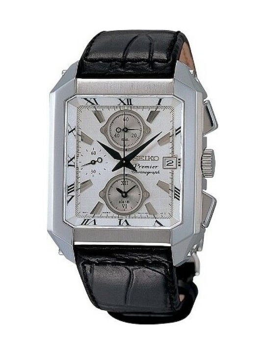 Seiko Ανδρικό Ρολόι Μπαταρίας με Μαύρο Δερμάτινο Λουράκι