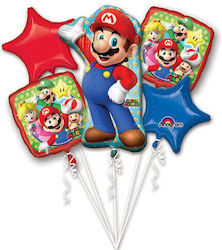 Set of 5 Balloons Foil Blue Super Mario Squares