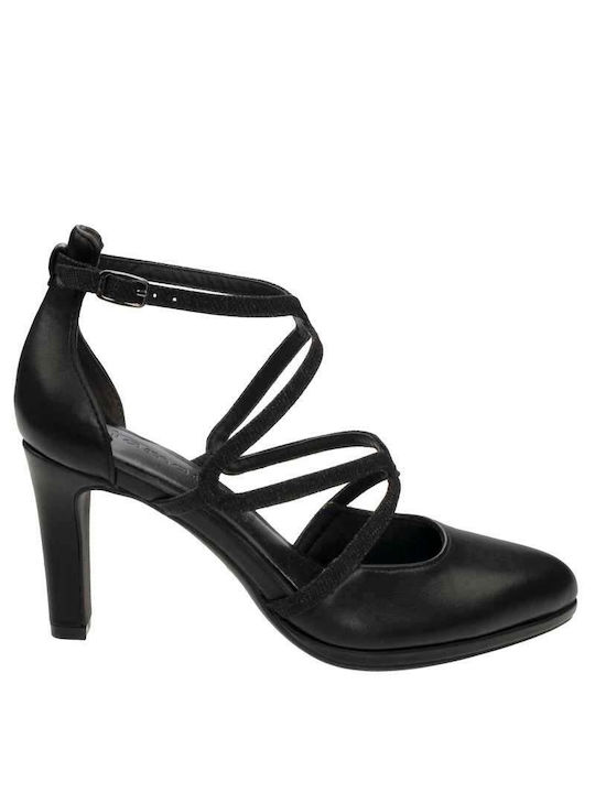 Tamaris Synthetic Leather Black High Heels with Strap