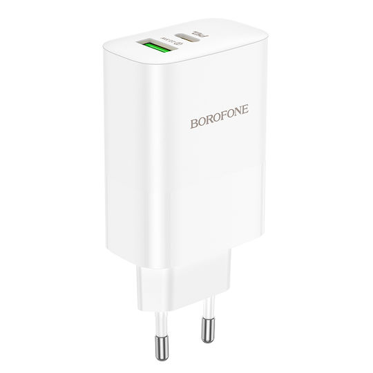 Borofone Charger Without Cable with USB-A Port and USB-C Port 65W Power Delivery Whites (BN10)