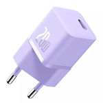 Baseus Зарядно без кабел GaN (Галуниев нитрид) с USB-C порт 20W Доставка на енергия / Бързо зареждане 5.0 Лилав (GaN5 1C)
