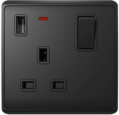 Elmark London Μονή Πρίζα Ρεύματος με 1 Θύρα USB με Διακόπτη Μαύρη
