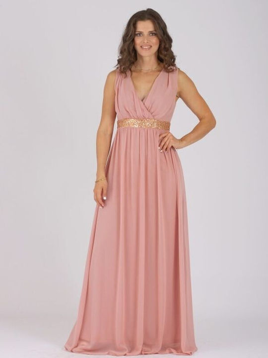 Bellino Καλοκαιρινό Maxi Φόρεμα για Γάμο / Βάπτιση Ροζ