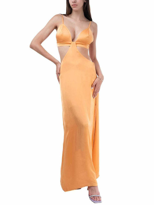 Lace Summer Maxi Evening Dress with Lace Orange