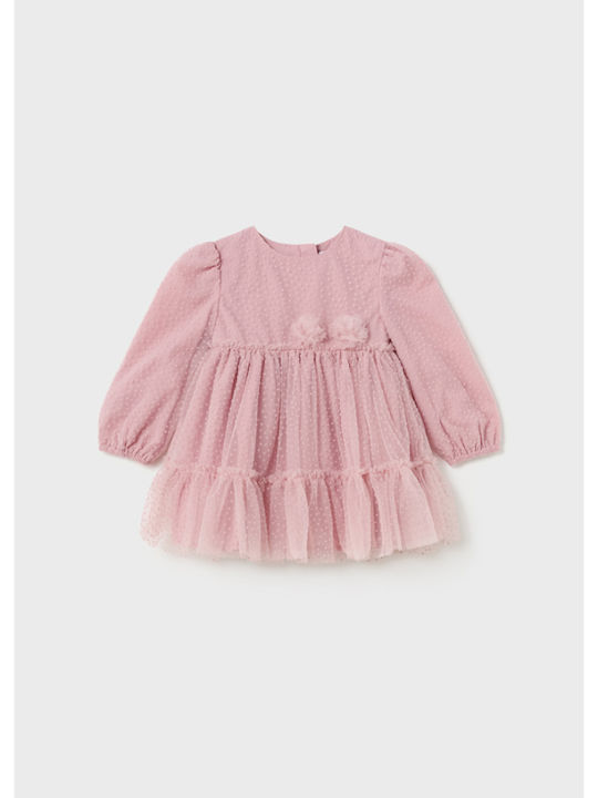 Mayoral Winter Long Sleeve Tulle Dress Pink