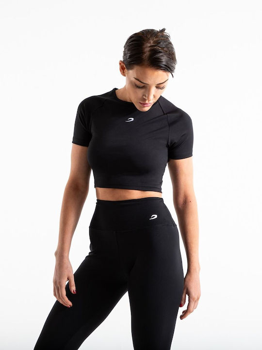 Boxraw Women's Athletic Crop Top Short Sleeve Black