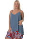 Women's Summer Blouse with Straps & V Neckline Blue