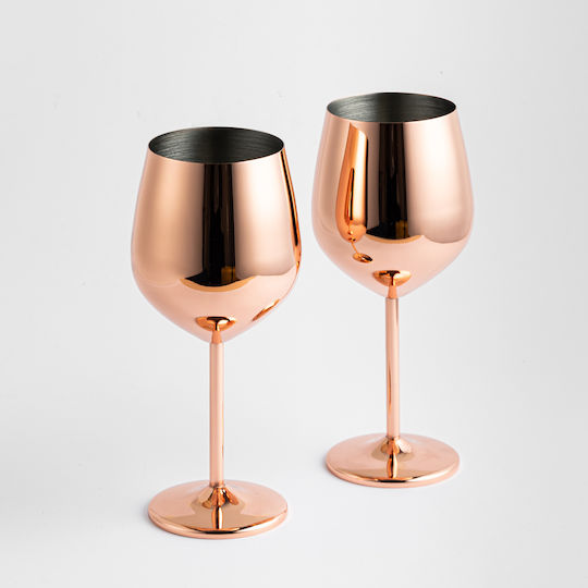 Green Elephant Set of Glasses for White Wine made of Stainless Steel in Rose Gold Color Stemmed 2pcs