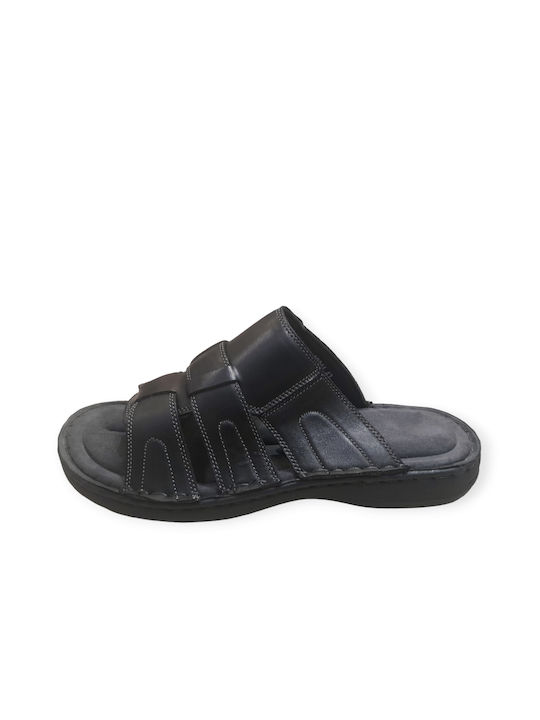 Men's leather black sandals with anatomical sole