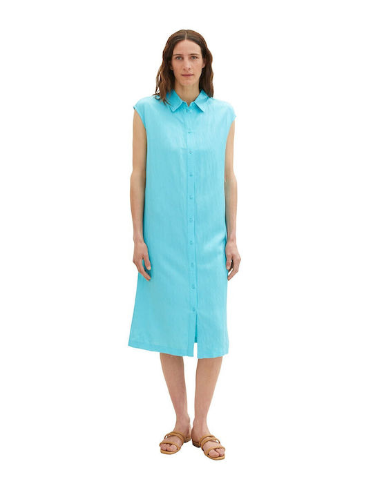 Summer Midi Shirt Dress Light Blue