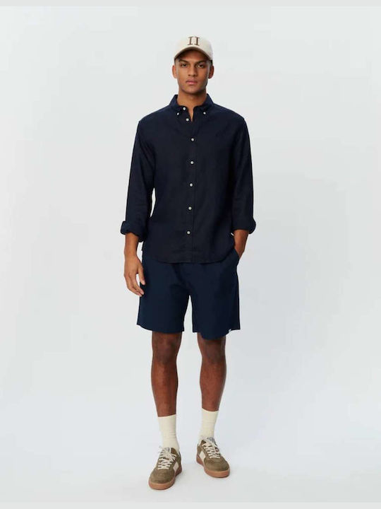 Les Deux Langärmlig Leinen Hemd Marineblau